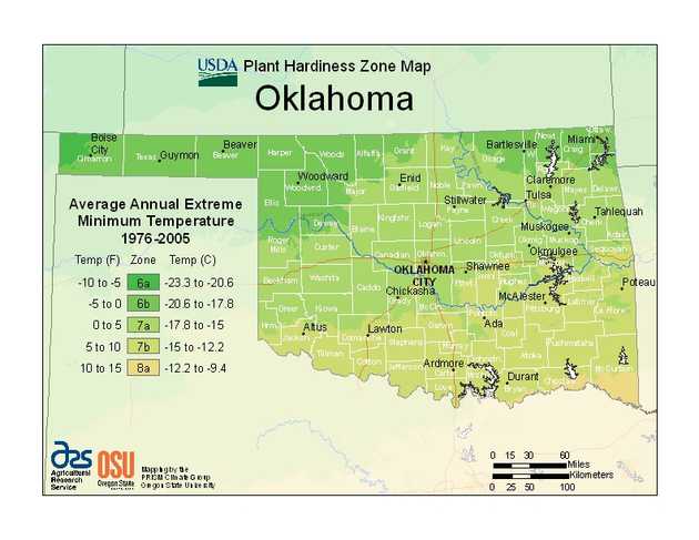 Oklahoma USDA Hardiness Map.